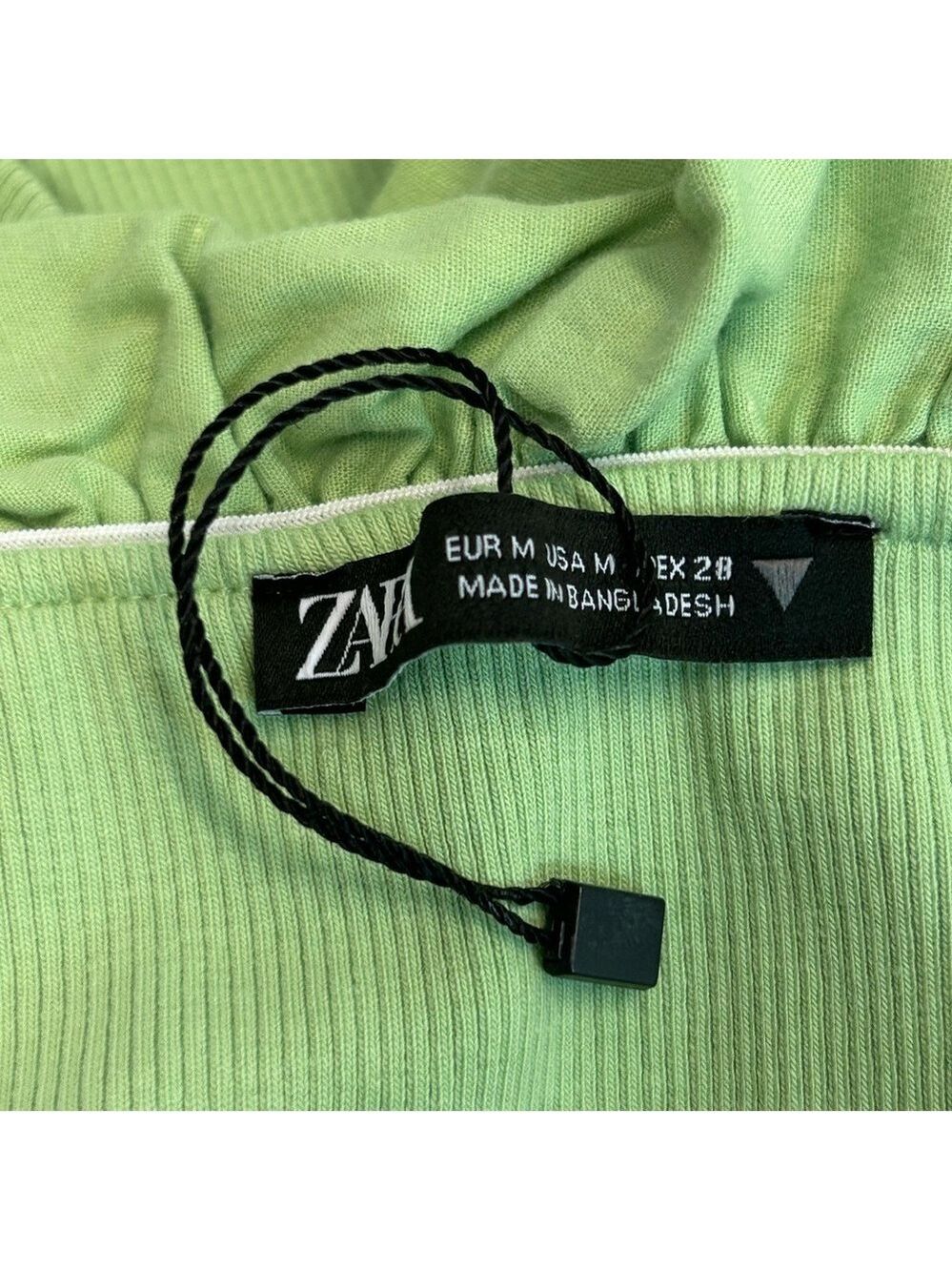 Zara green ribbed ruffle frill neckline off the shoulder fitted crop top M NWOT - Picture 9 of 12